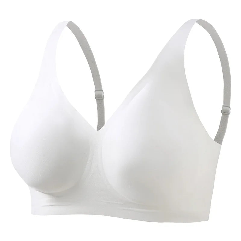 Women's Deep V Jelly Seamless Bra Wire-Free 3D Soft Support Thin Molding Leopard Print Solid Color Comfortable Bra Underwear