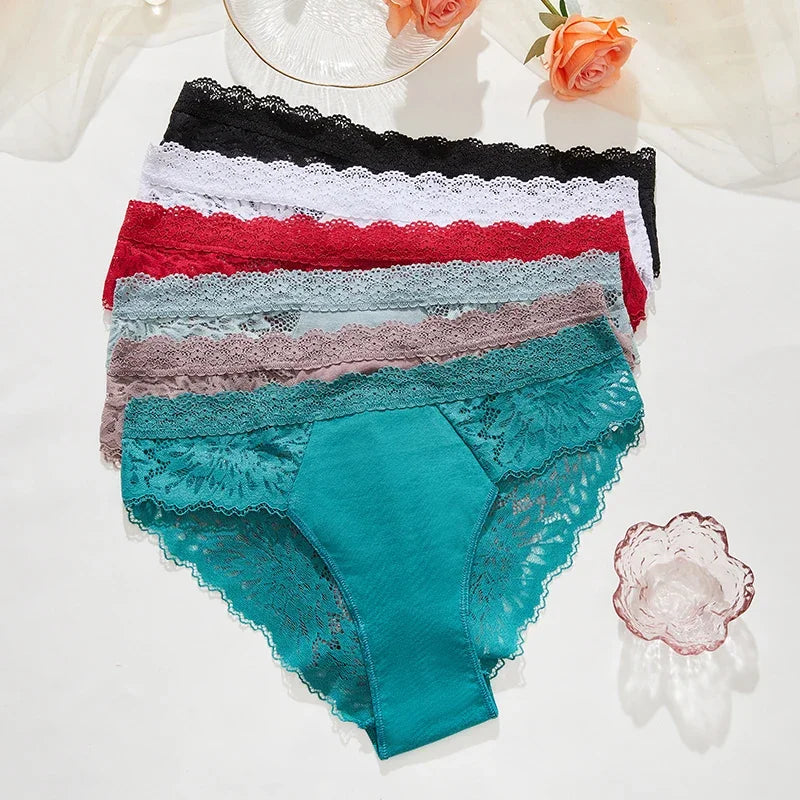 3Pcs/Set Seamless Lace Women Panties Transprant Hollow Out Low Waist Briefs Female Solid Soft Breathable Lingerie Underwear