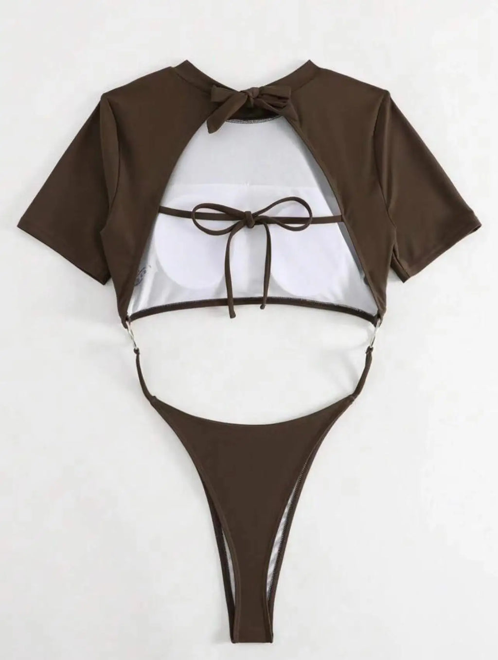 Bikini Women Swimsuit 2024 Blue Short Sleeve Hollow Out Thong Monokini Brazilian Beach Bathing Suit Push Up One Piece Swimwear