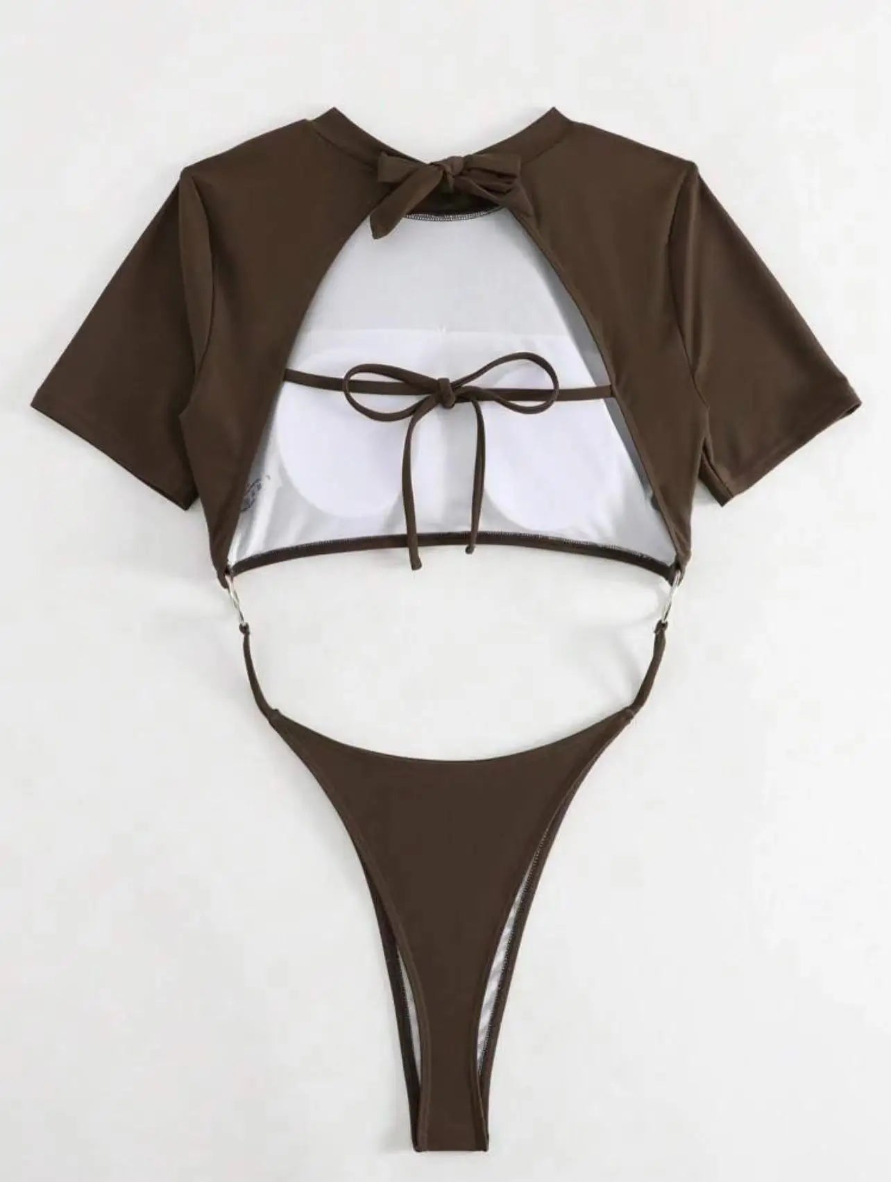 Bikini Women Swimsuit 2024 Blue Short Sleeve Hollow Out Thong Monokini Brazilian Beach Bathing Suit Push Up One Piece Swimwear