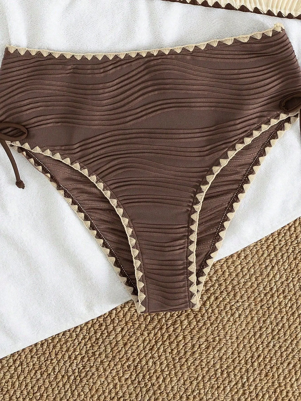 2026 Sexy Khaki Patchwork Two Piece Bikini Set Women Push Up Drawstring Side High Waist Swimsuit Holiday Bathing Suit Swimwear