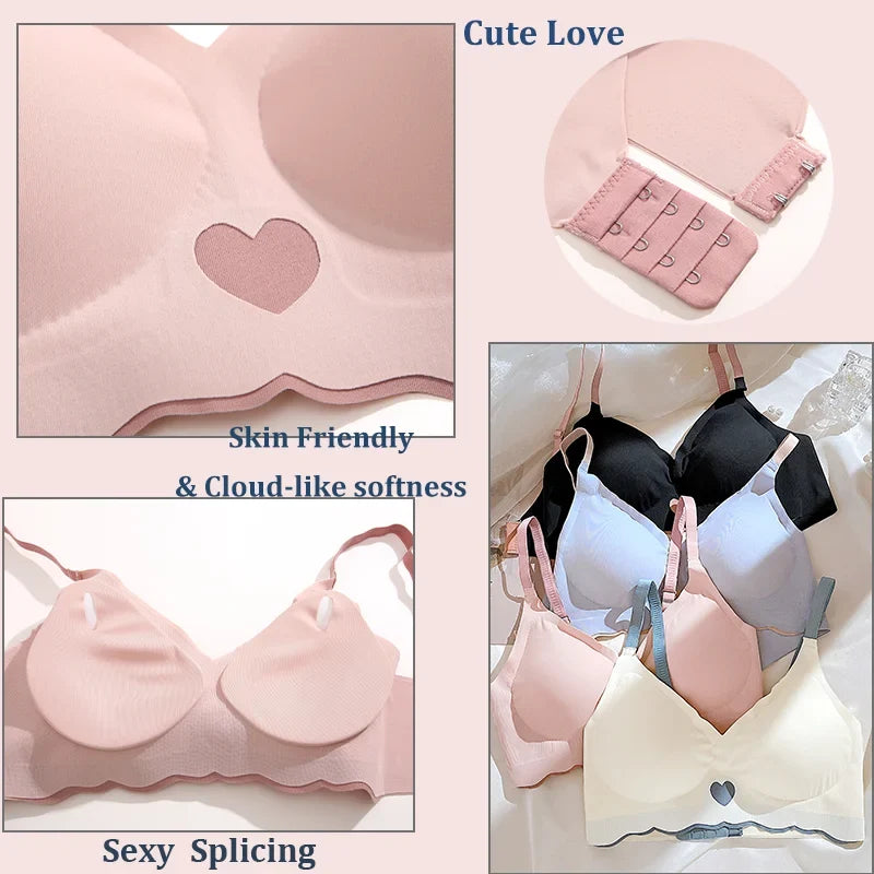 Seamless Invisible Cute Bra For Women Sexy Lingerie Deep Vneck Push Up Bra Wire Free Brassiere Bra Removable Pads Bralette Bra