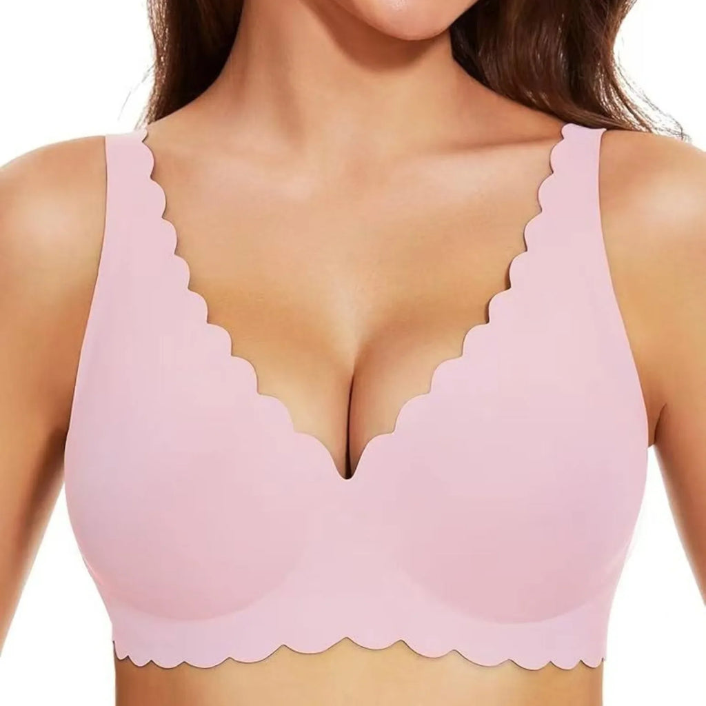 Women's Deep V Wave Seamless Jelly Bra Wire-free Seamless Bra Thin Mold 3/4 Cup Bra Comfortable Plus Size Push-up Underwear
