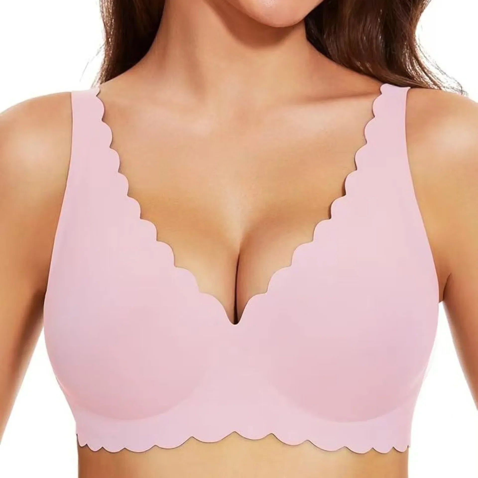 Women's Deep V Wave Seamless Jelly Bra Wire-free Seamless Bra Thin Mold 3/4 Cup Bra Comfortable Plus Size Push-up Underwear