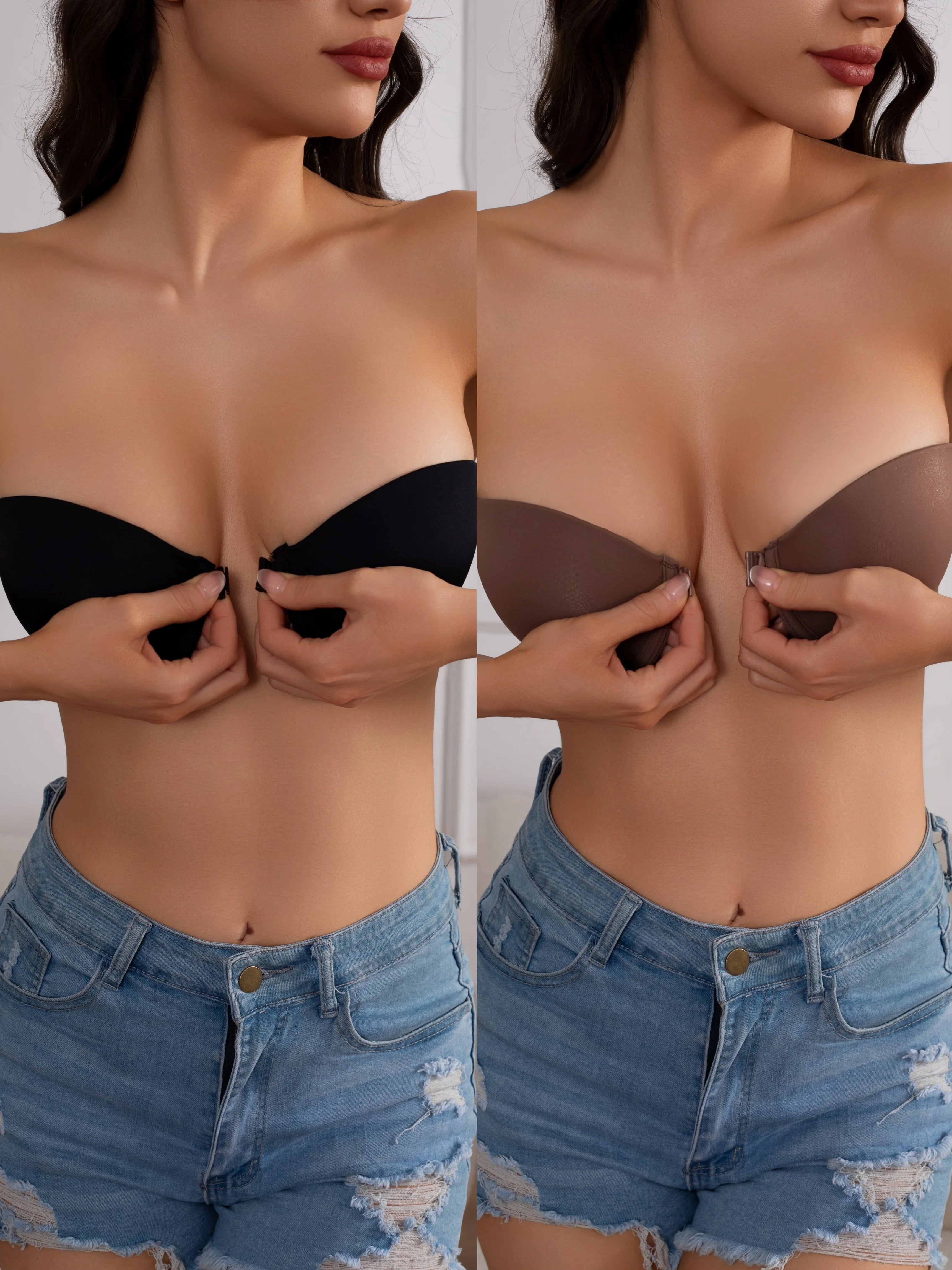 Women's Half Cup Strapless Bra Front Closure Clear Strap Bra Non-Slip Silicone Band Underwire Support Women's Underwear