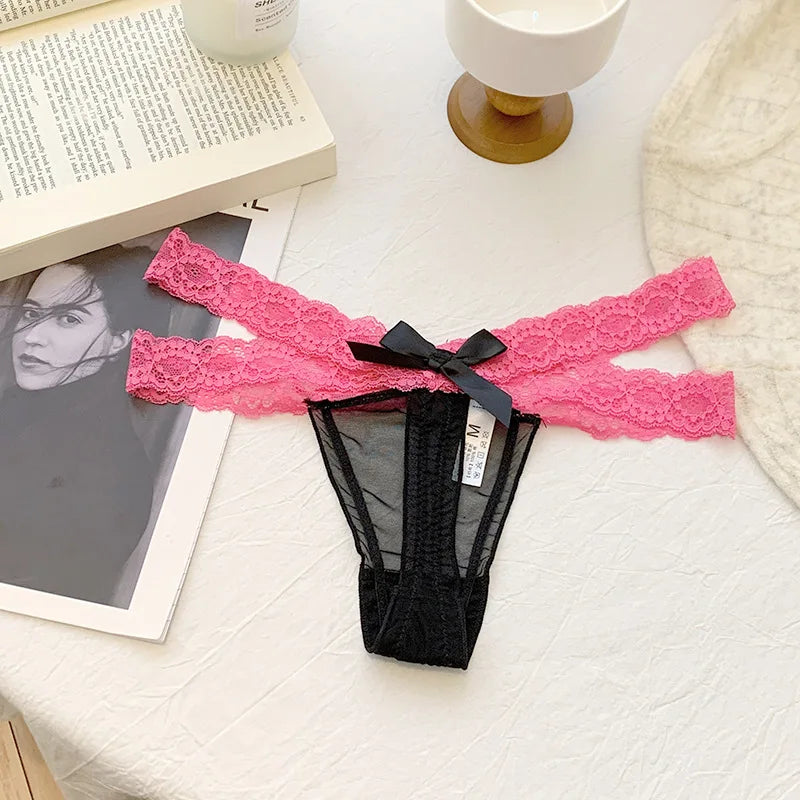 Lace G string Sexy Briefs Panties Women Underwear Thong High Quality Bowknot Transparent Underpants Lingerie Girls Intimates