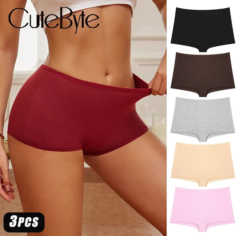 3PCS/SET Women Panties Cotton Seamless High waist Boxer shorts Female Solid Color Briefs Cozy Lingerie Intimate Underpants XS-XL
