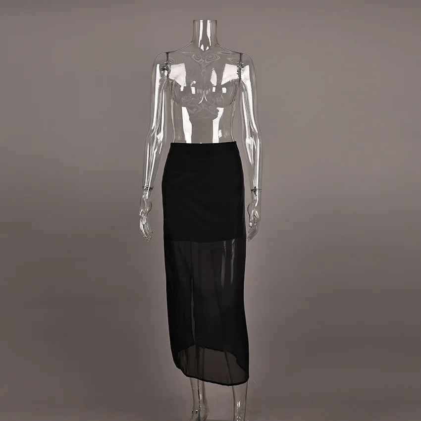 Trendix See Through Mesh Patchwork Skirts Women Fashion High Waist Casual Commuting Streetwear 2025 Vacation Party Elegant Skirt