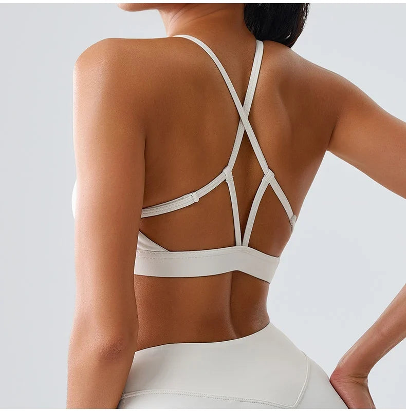 Beautiful Back Cross Back Women Bra Fitness Bra Tights Yoga Vest High Strength Shockproof Gym Sports Top Push Up With Chest Pad