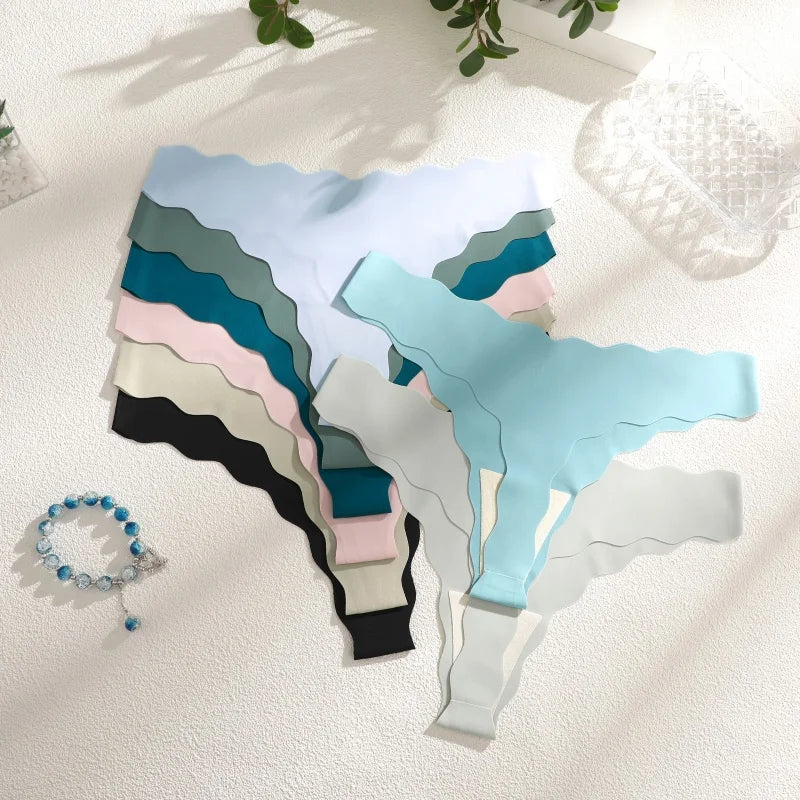 Women Sexy Seamless Panties Wavy Design Ultra-thin Panties Women Ice Silk Underwear Sexy Panty Low Waist G-string Female Solid