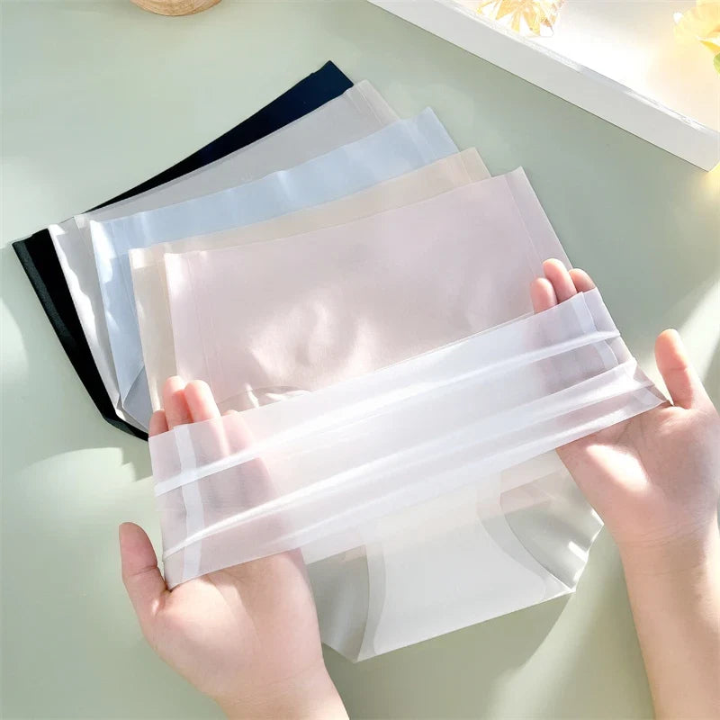 2PCS Seamless Ice Silk Briefs Women's Transparent Panties Sexy Breathable Underwear Female Stretch Erotic Korean Ultra Lingerie