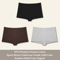 3PCS Women's Panties Cotton Seamless Sports Boxers Underwear Female Solid Color Briefs Cozy Lingerie Intimate Underpants XS-XL