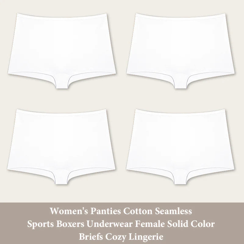 4PCS Women's Panties Cotton Seamless Sports Boxers Underwear Female Solid Color Briefs Cozy Lingerie Intimate Underpants XS-XL