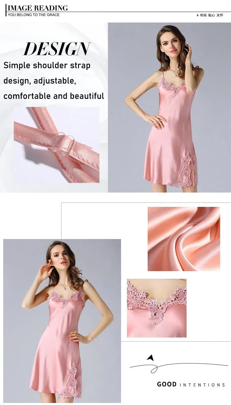 100% Pure Silk Pajamas for Women Mulberry Silk Sexy Silk Suspenders for Women Sexy Nightwear Women's Nightie Sleepwear