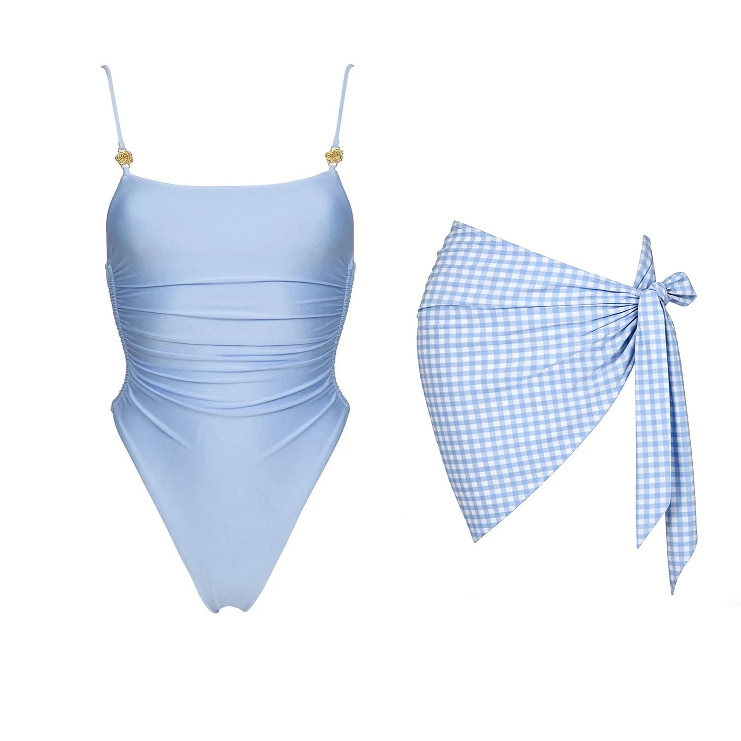 2026 2Pcs Sexy Women One Piece Swimsuit Female Push Up Swimwear Biquini  High Cut Monokini Solid Swim Suit Bathingsuit Beachwear