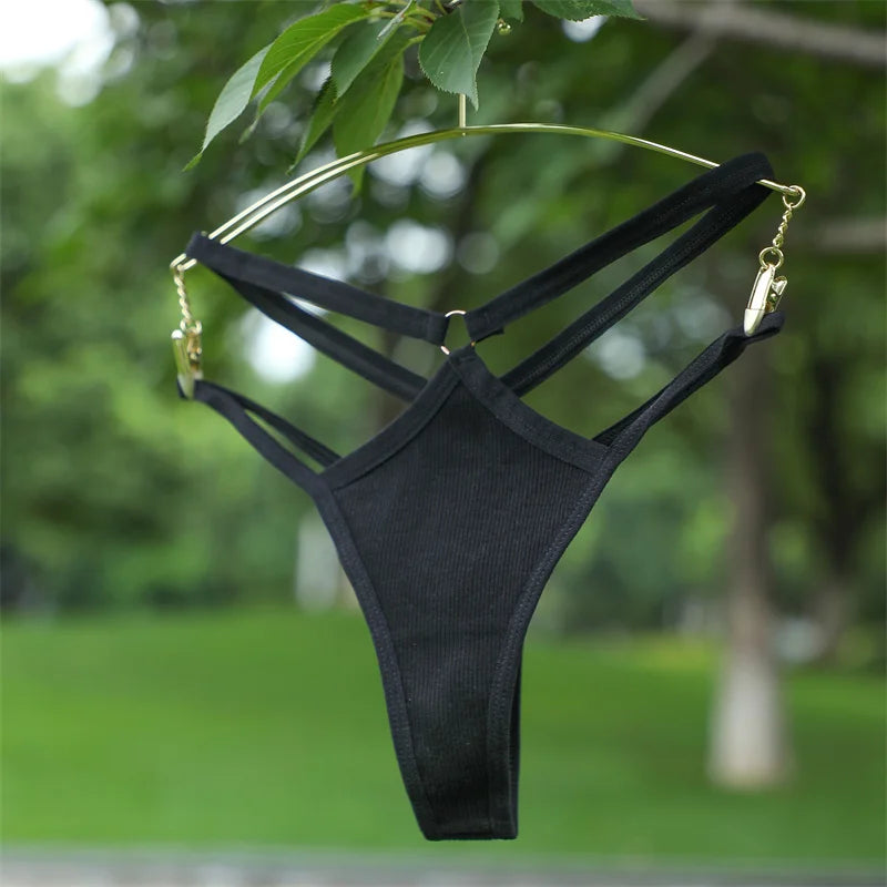 5PCS Women Sexy Cotton Panties Two Belts Hollow Out G-String Thongs Breathable Underwear for Female Solid Color Lingerie S-XL