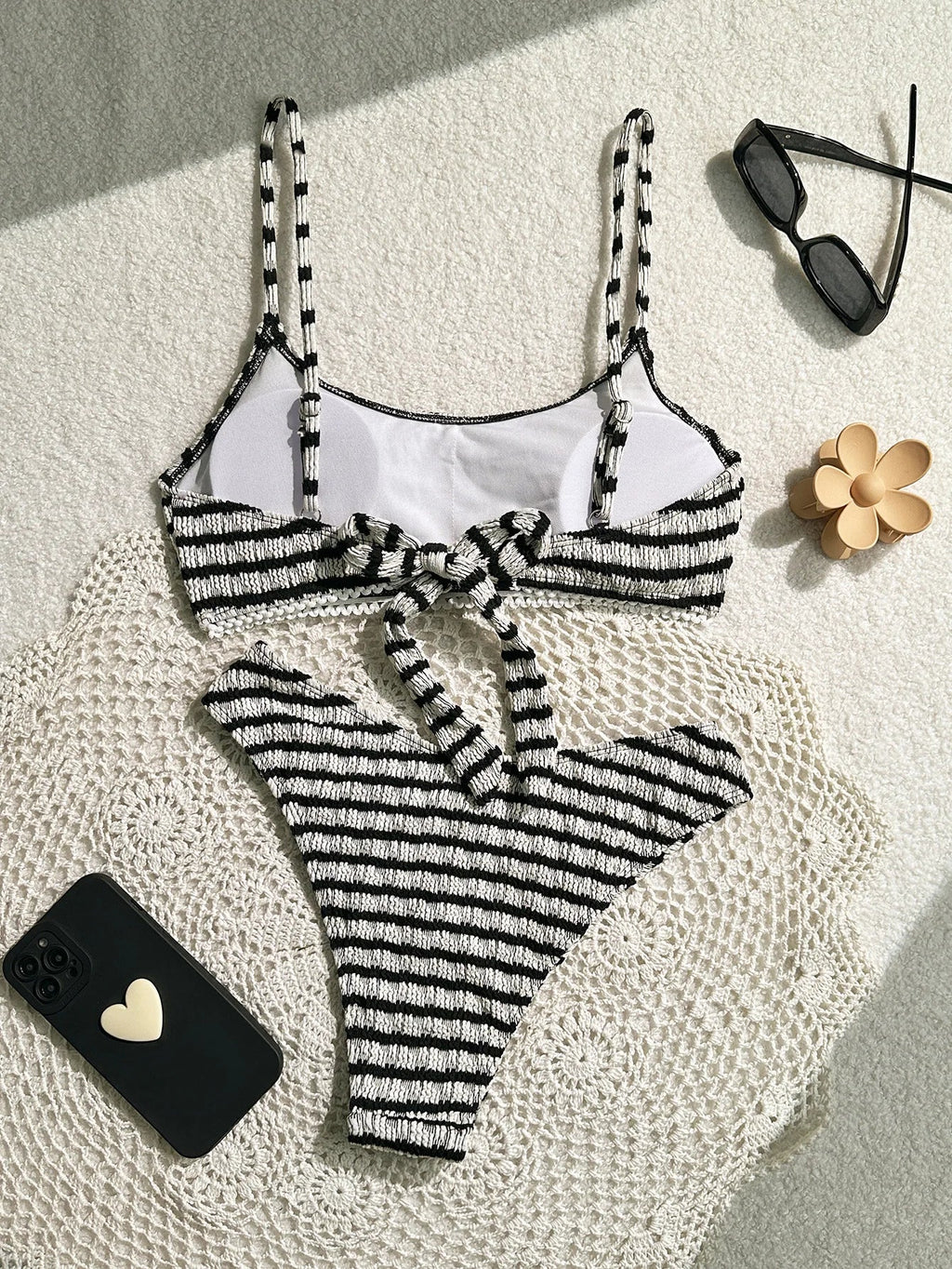 Sexy Black Striped Bikinis 2025 Women Halter Pleate Push Up Micro Swimsuit Brazilian Beach Bathing Suit Holiday Thong Swimwear