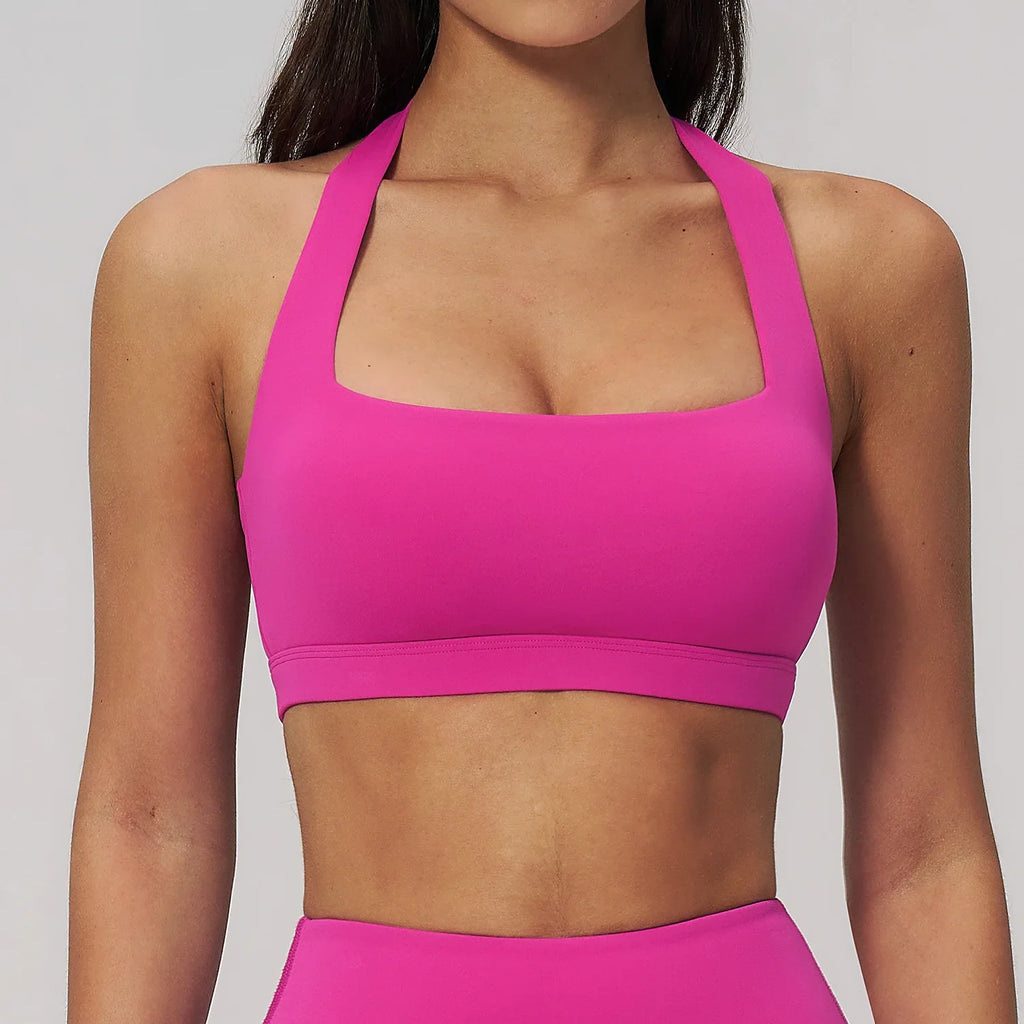 Summer Women Sports Bra Pilates Yoga Bra Hanging Neck Gym Underwear Running Fitness Shock Proof Breathable Quick-Dry Fitness Top