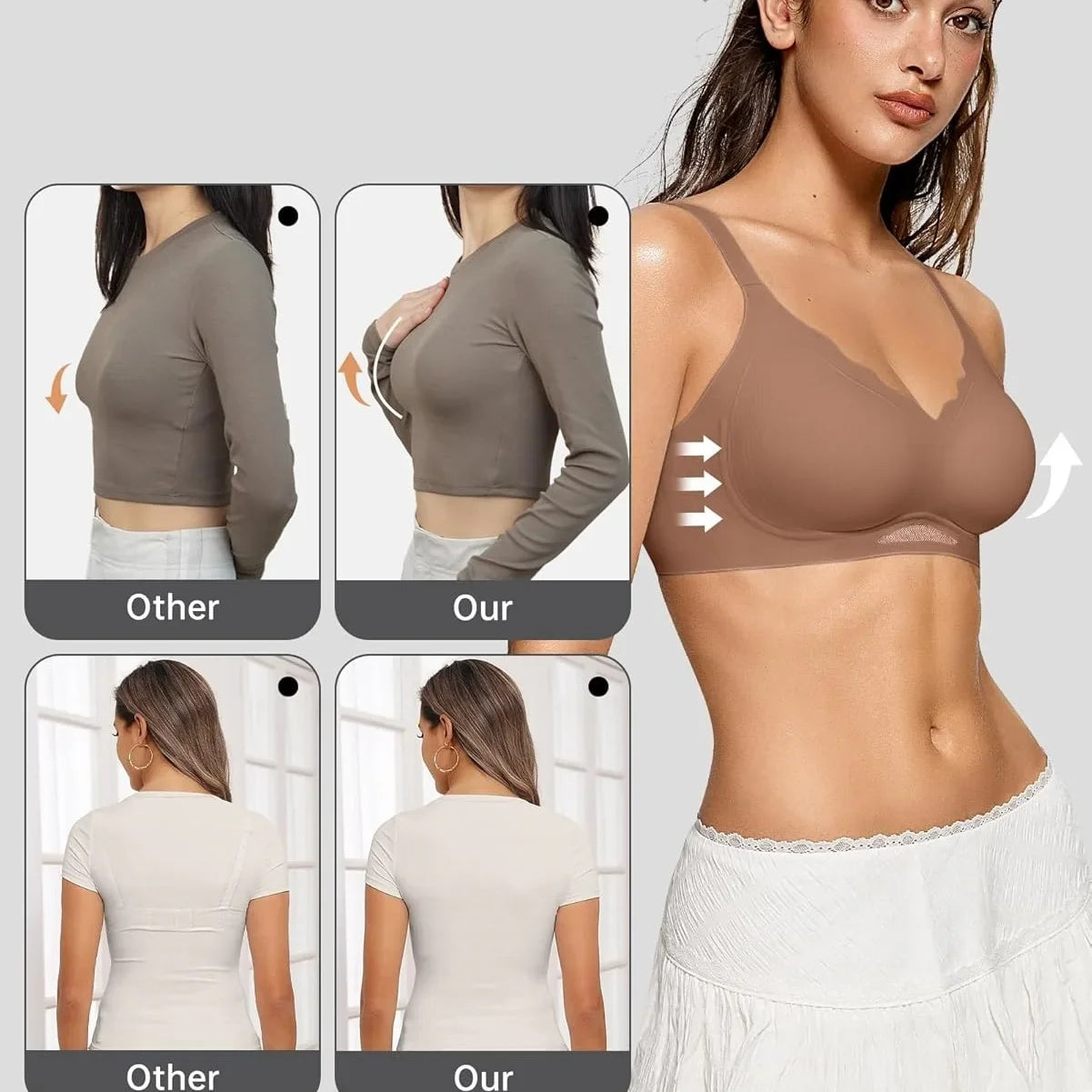 Women’s Wireless Bras Scalloped Push Up Bralettes No Und Full Cup Thin Mold Comfortable and Breathable Seamless Bra Sostén