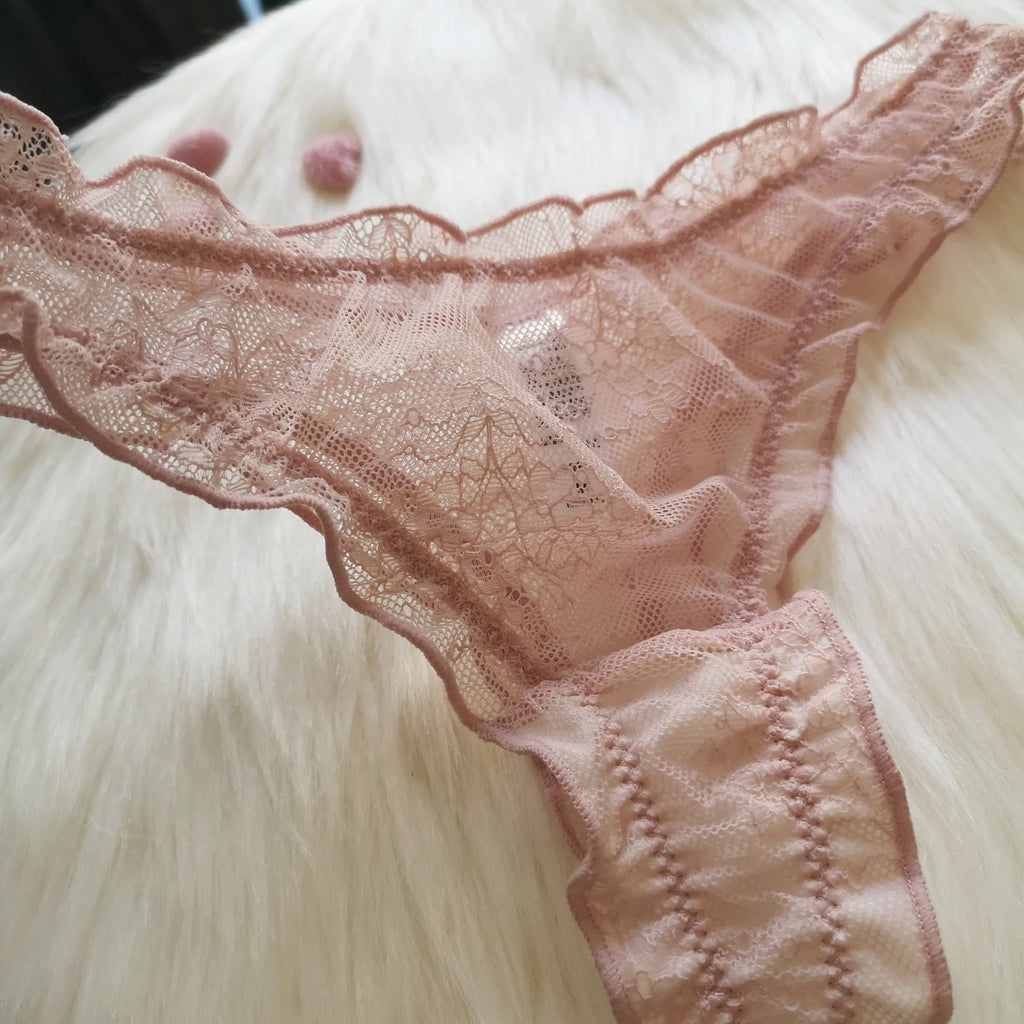 Sexy Panties Cute Rabbit Tail Women's Thong Lace Briefs Transparent Underwear Comfort Breathable Low Rise G string Underpants