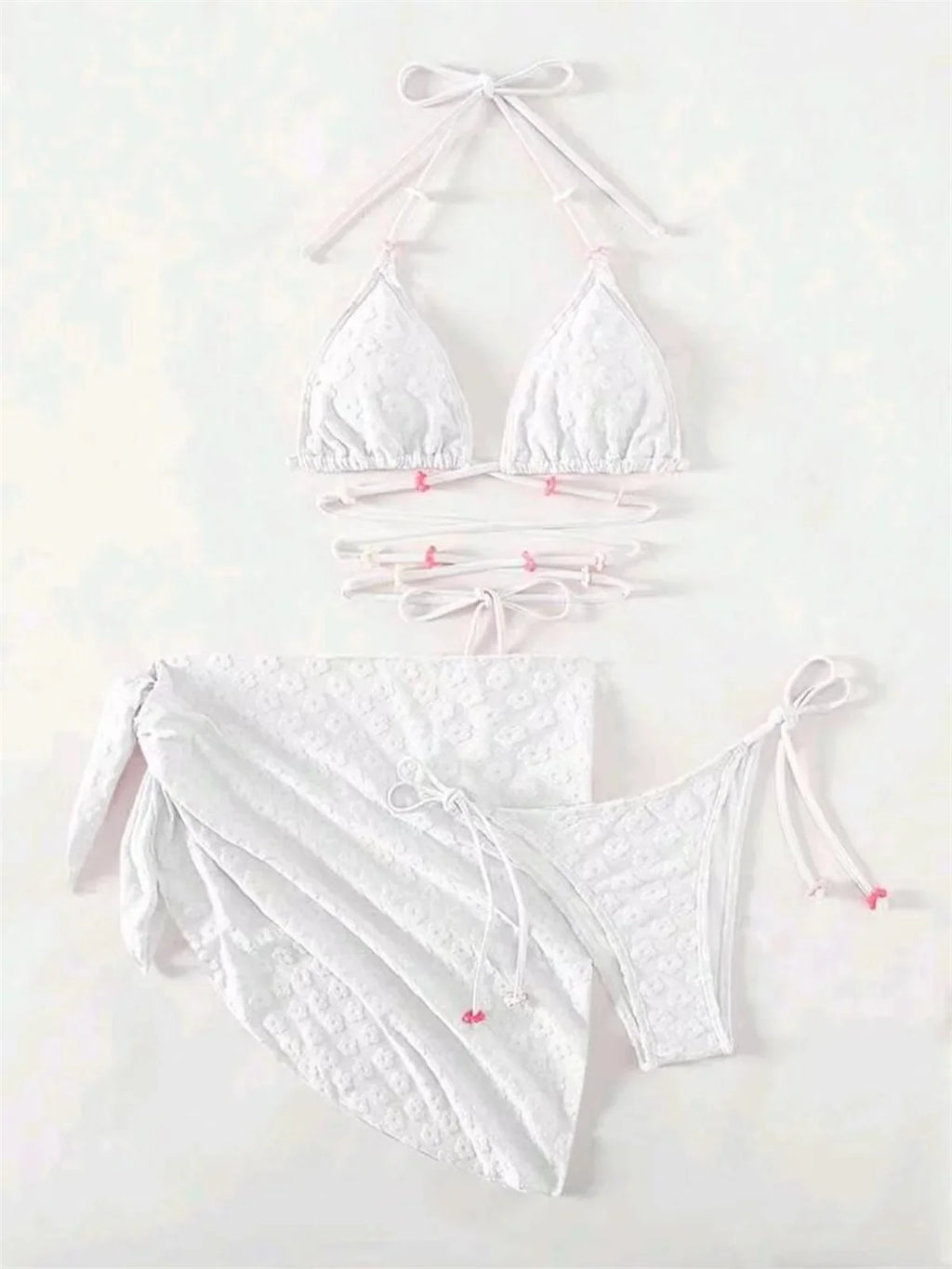 Mesh Skirt Pleated Bikini Set Women Blue White Floral Designer Criss Cross Swimsuit 3 Piece Bathing Suit Cover Up Swimwear 2024
