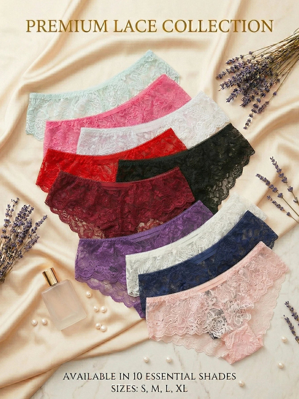 10 PCS/Set Women's Lace Panties Sexy Lace Female Underwear Low Rise Floral Sheer Panties