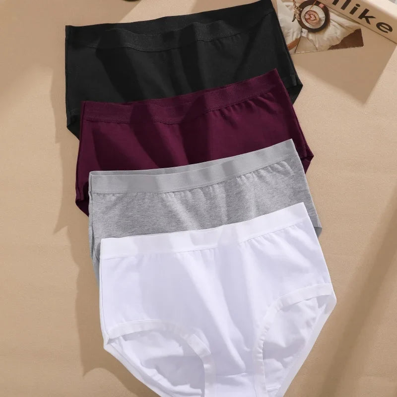 4Pcs/Set Women Cotton Briefs Seamless High Waist Breathable Underwear Female Stretch Comfortable Lingerie New solid color Panty