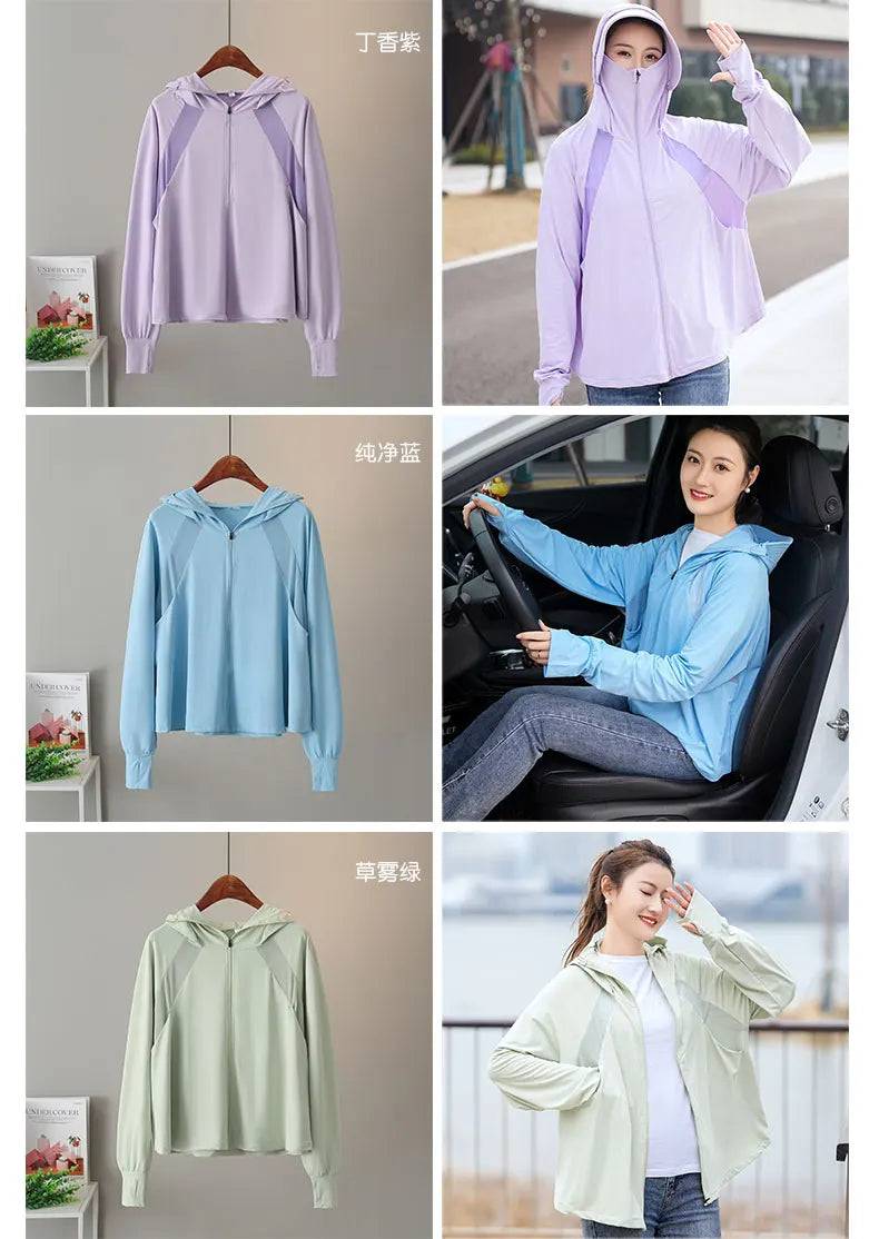 UV Protection Hooded Windbreaker Ice Silk Sun UPF 50+ UV Protection Jacket Big Brim Thin Ice Silk Sun Protection Jackets 4XL 5XL