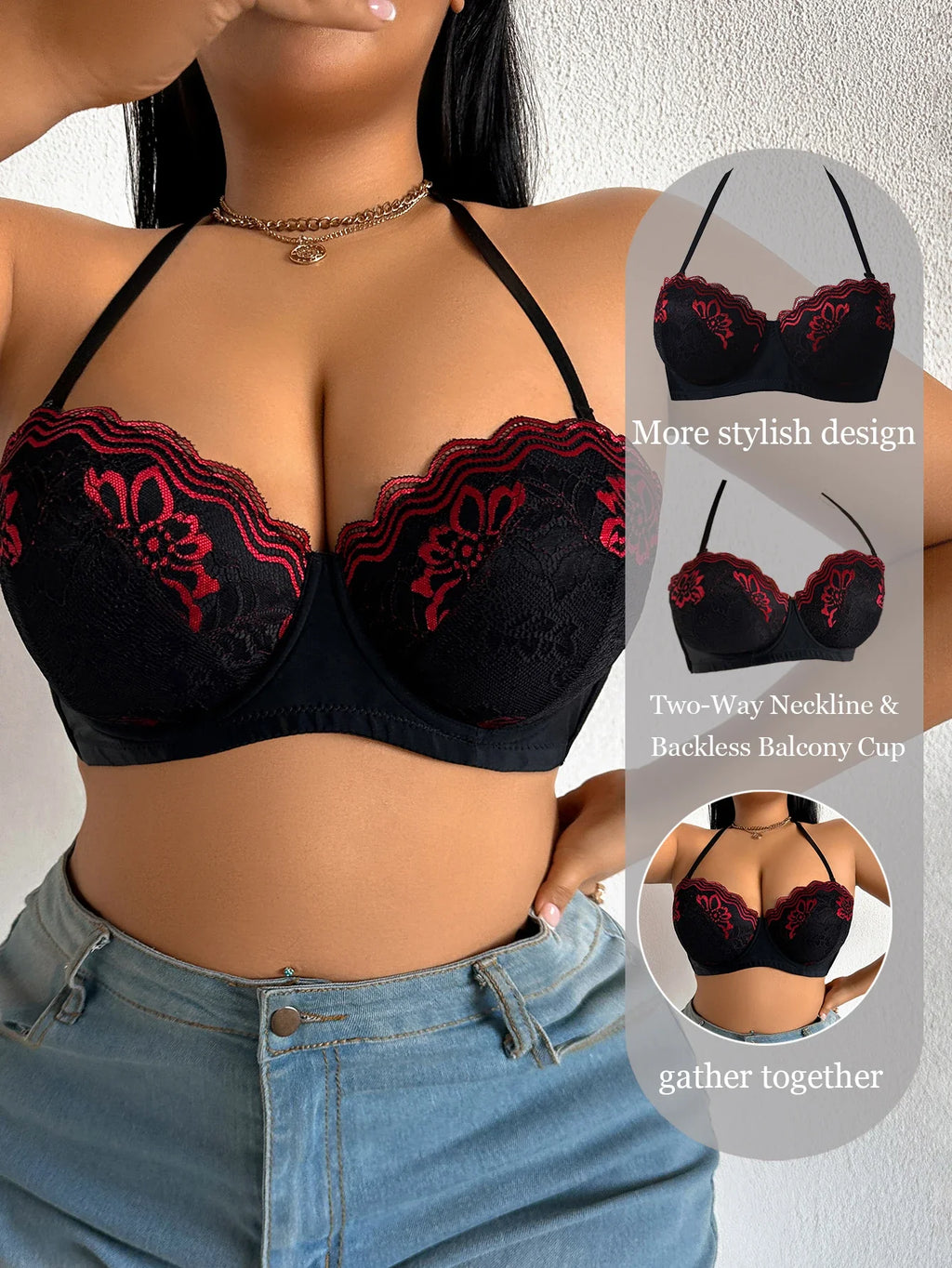 B C D Thin Cup Floral Lace Large Size Bra Side-Breast-Enhancing Silicone Pad Minimizer Push up Comfortable Bra
