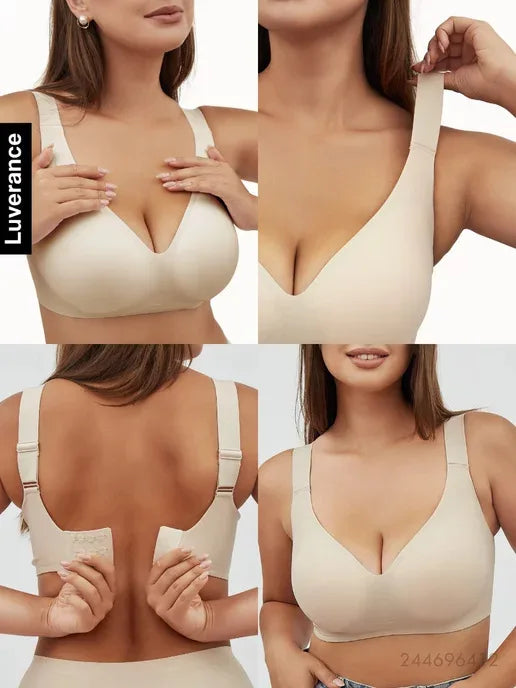 Women's Soft Support Seamless Wire-Free Bra Deep V Thin Bra Push-up Full Cup Comfortable Breathable Solid Color Bra sostén