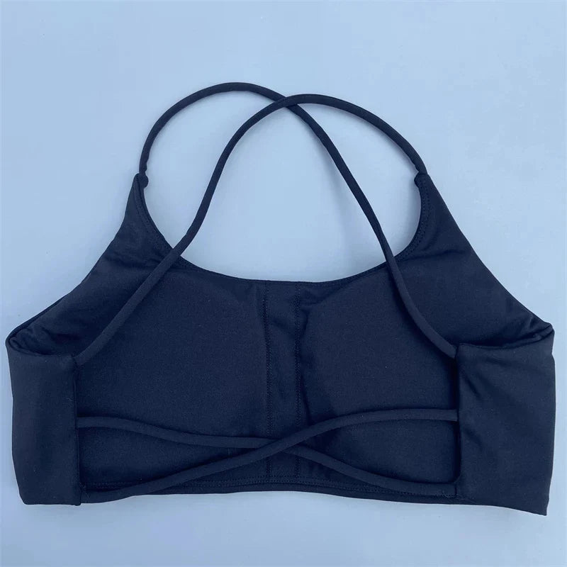 Solid Color Tight Comprehensive Training Women Fitness Bra Cross Back Yoga Underwear Gym Sport Top Hollow Back Push Up Chest Pad