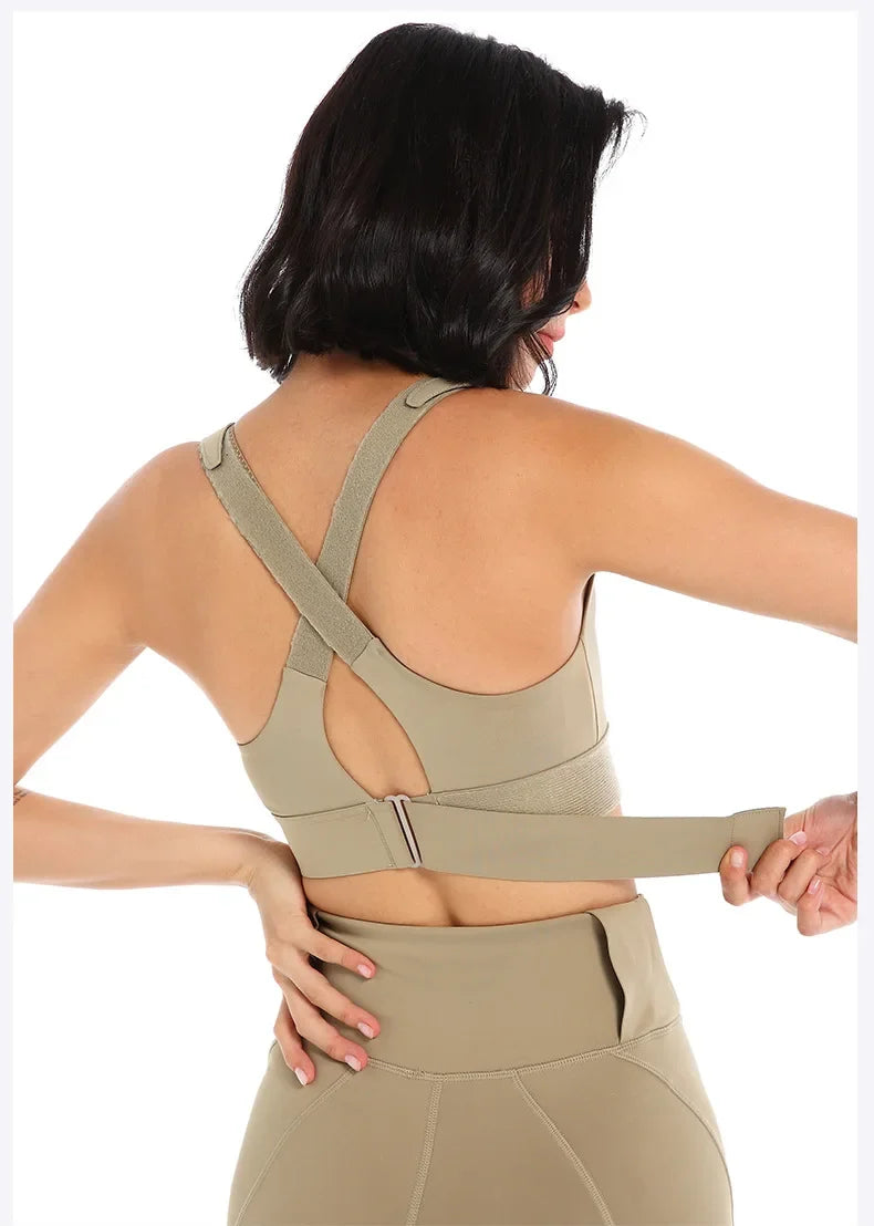 Sports Bras Tights Crop Top Women Yoga Vest Front Zipper Plus Size Adjustable Strap Shockproof Gym Fitness Athletic Brassiere