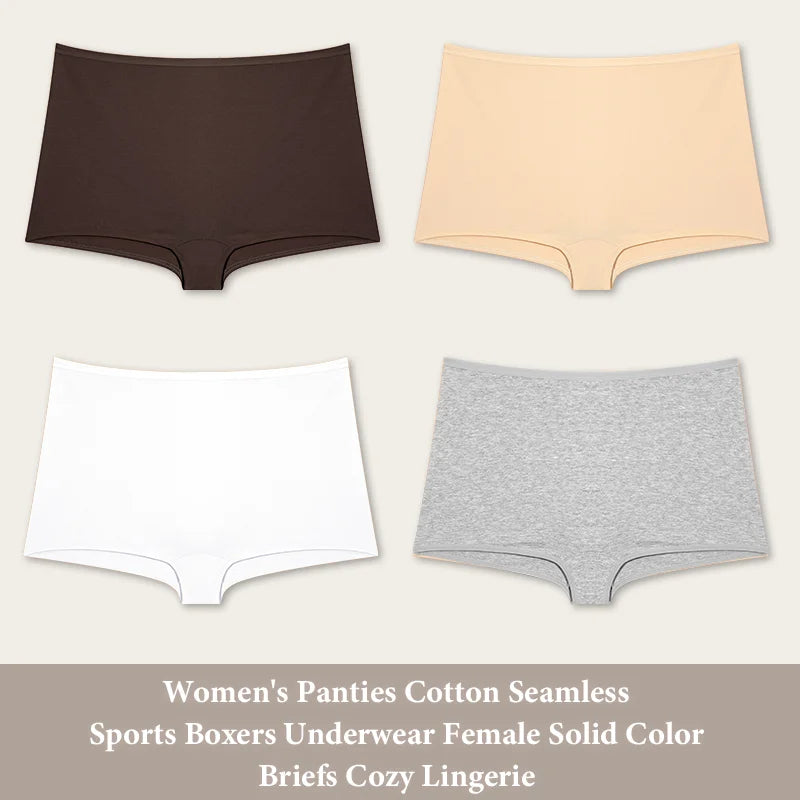 New 4PCS Women's Panties Cotton Seamless Sports Boxers Underwear Female Solid Color Cozy Lingerie Intimate Underpants XS-XL