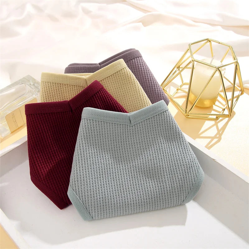 5Pcs/set Women Cotton Brazilian Panties Waffle Style S-XL Underpants Ladies Cotton Underwear Comfortable Soft Female Lingerie