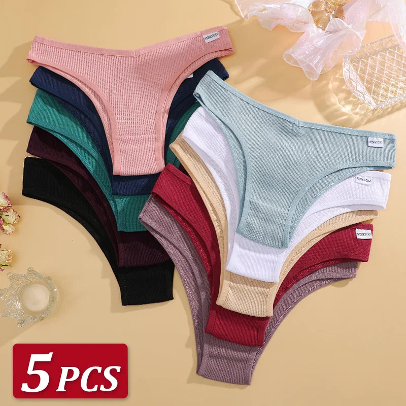 5Pcs/set Women Cotton Brazilian Panties Waffle Style S-XL Underpants Ladies Cotton Underwear Comfortable Soft Female Lingerie