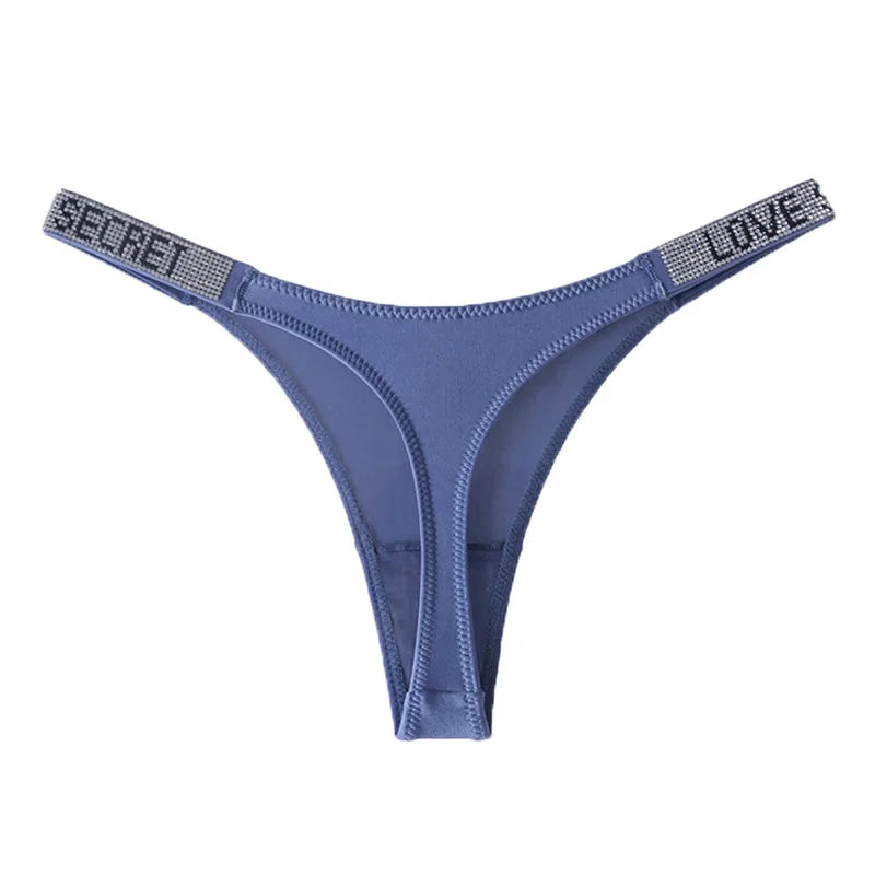 Letter Sexy Panties Women Thongs Rhinestones Diamonds G-string Sports Thong Low Waist Shorts Briefs T-back Fitness S-XL