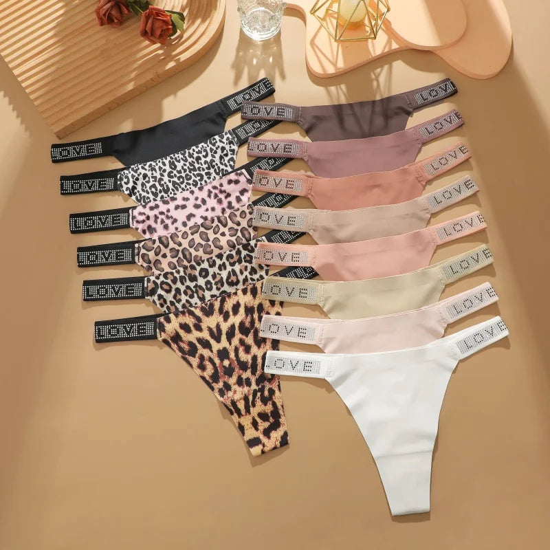 3Pcs/Set Low Waist Sexy Panties Women Thongs Rhinestones Letter Diamonds G-string Sports Thong Shorts Briefs T-back Size XS-XL