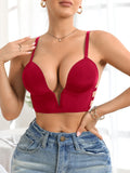 Women's Sexy Bra Deep V Plunge Bralette with Thin Crisscross Back Straps Ladies' Everyday Invisible Push up Bra for Dresses