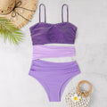 New Shiny Purple Contrast Swimsuit 2025 Women Halter Hollow Out Patchwork One Piece Swimwear Beach Bathing Suit Pleate Monokini