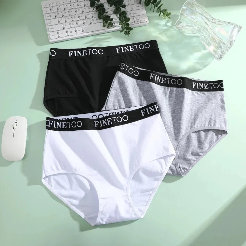 Finetoo 3Pcs/Set Women's Seamless Cotton Briefs Women Plus SizePanties Breathable Underwear Female Low Waist Soft Lingerie S-XXL