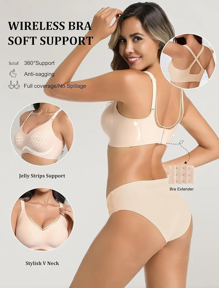 Women's Jelly Seamless Wire-Free Bra Full Cup Thin Mold Soft Support Underwear Plus Size Comfortable High Elasticity Bra