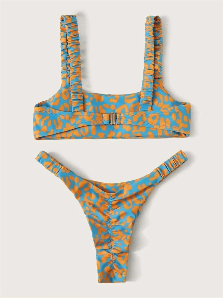 Sexy Micro Bikini 2026 Women Orange Leopard Push Up Padded Thong Swimsuit Female Cut Out Bathing Suit Swimwear Trajes De Baño