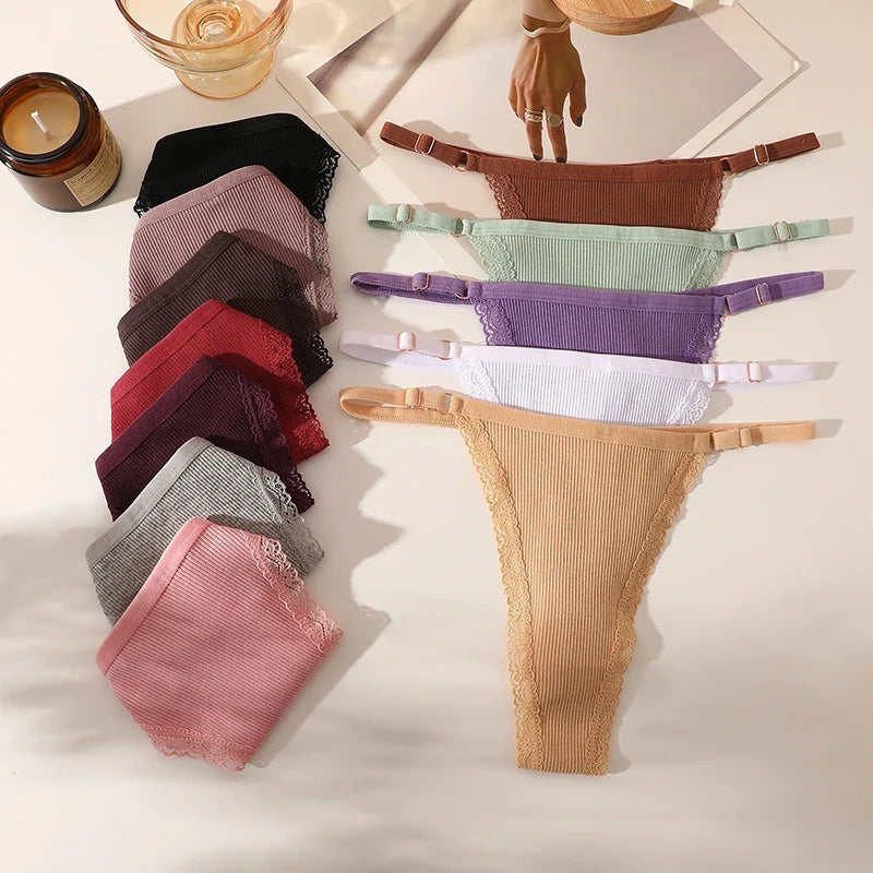 3Pcs G-String Cotton Sexy Women Thongs Adjustable Belt Seamless Panties Breathable Low Waist Lingerie Female Soft Solid Color