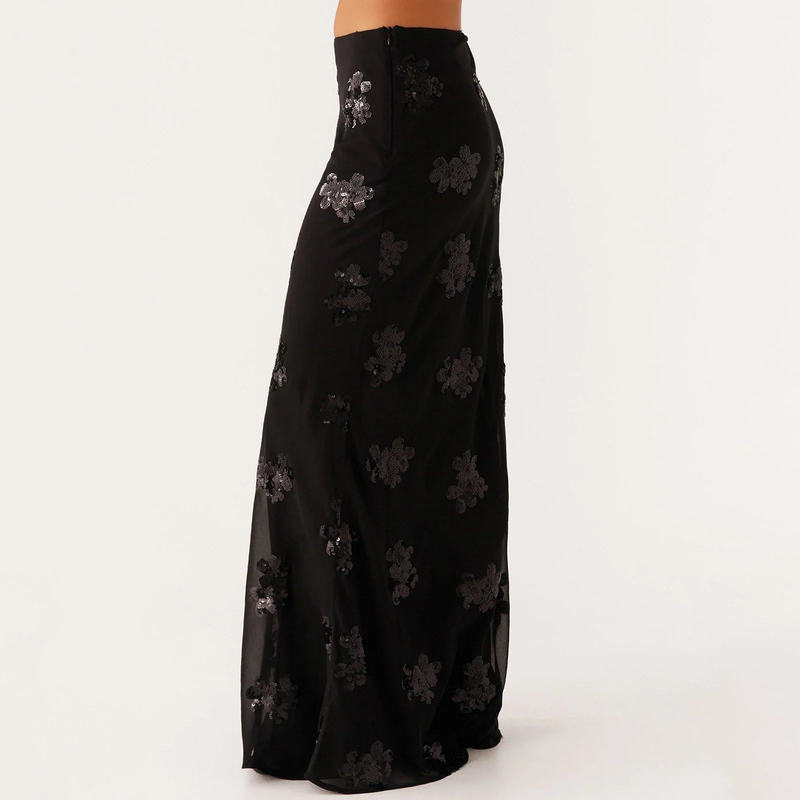 Elegant Sequin Long Skirts for Women Vintage Y2K Stylish Sequined Flowers Slim Fit Low Rise Maxi Skirt for Party Clubwear