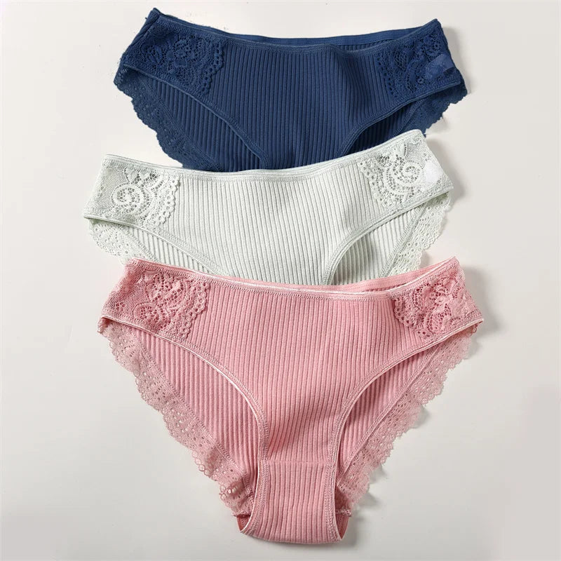 3Pcs/set Women's Cotton Panties M-2XL Trendy Patchwork Lace Underwear Female Low Waist Briefs Ladies Comfortable Underpants 2023