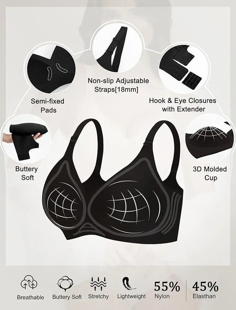Women's Jelly Seamless Wire-Free Bra Full Cup Thin Mold Soft Support Underwear Plus Size Comfortable High Elasticity Bra