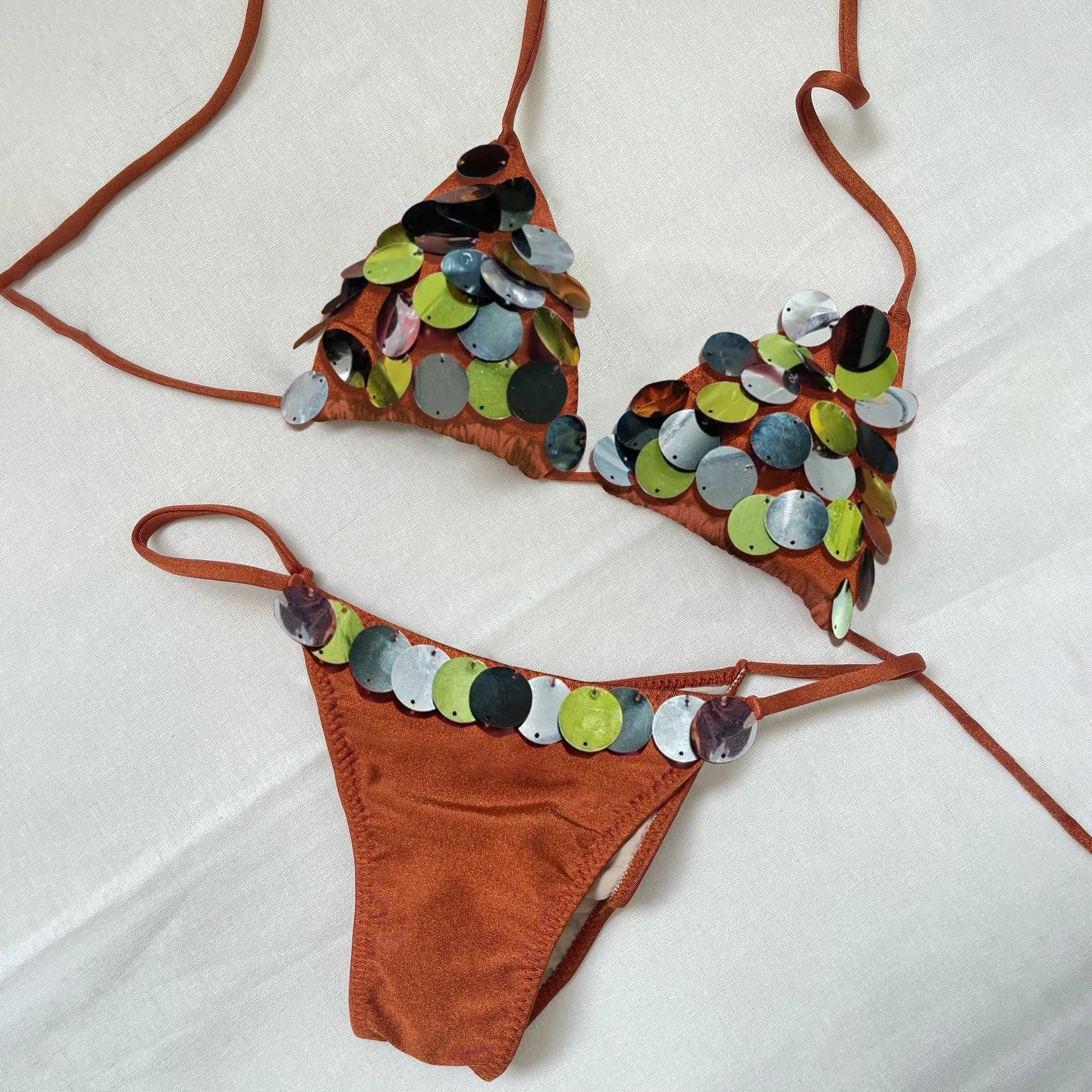 New Bandeau Biquini Sexy Bikini Women Swimsuit 2025 Female Swimwear Shiny Botton Swimming Suit Halter Bodysuit Beach Outfits