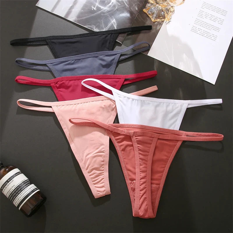 Women's Cotton Thong Sexy Thongs Women's Panties Set Solid Seamless Low Waist Underwear Female Underpants Intimates Lingerie