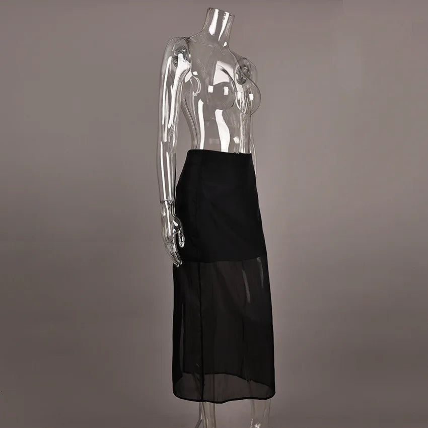 Trendix See Through Mesh Patchwork Skirts Women Fashion High Waist Casual Commuting Streetwear 2025 Vacation Party Elegant Skirt