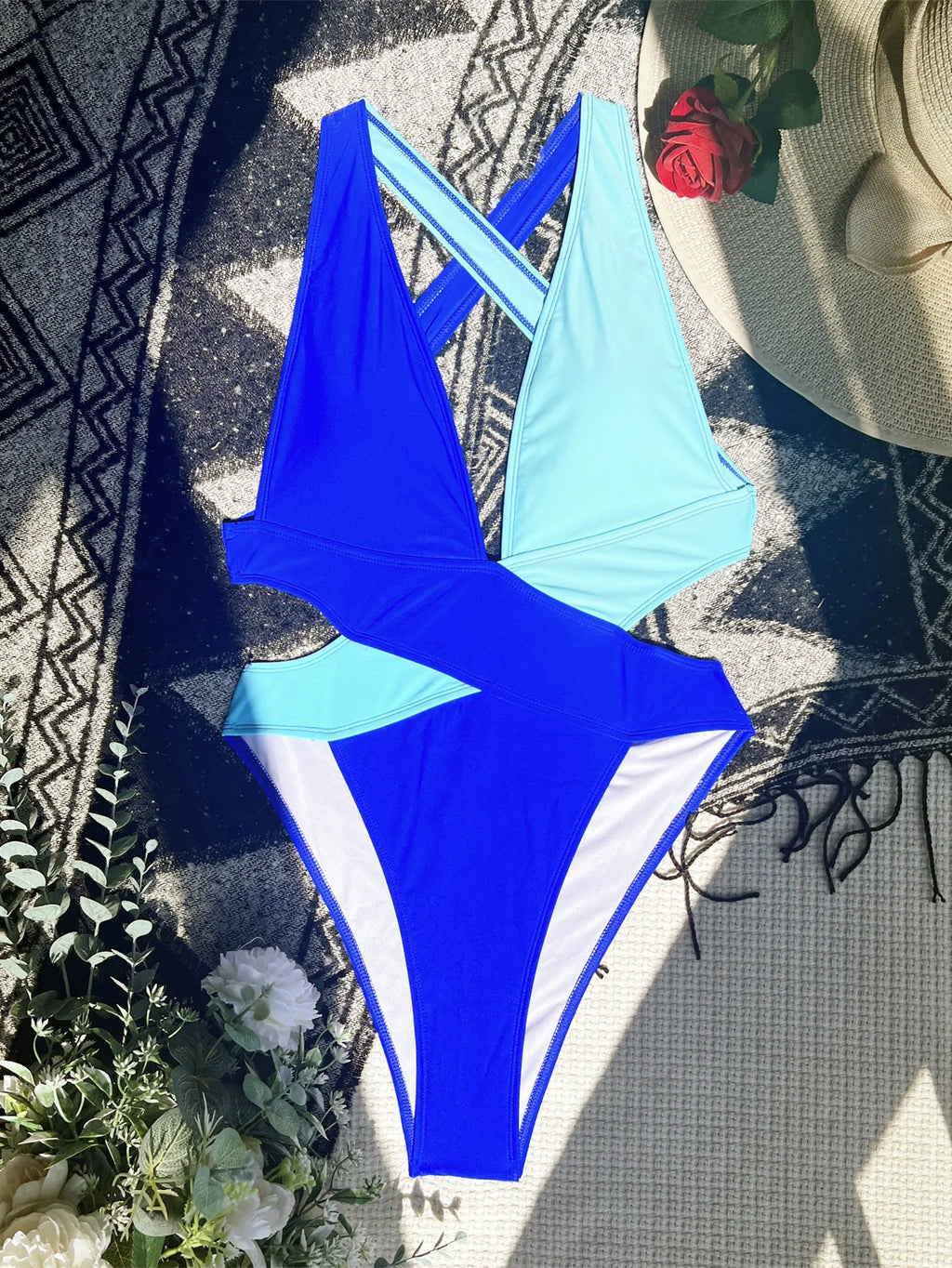 Deep V Neck One Piece Swimsuit Women Solid Red Black Criss Cross Backless Pleate Thong Bikini 2026 Beach Bathing Suit Swimwear